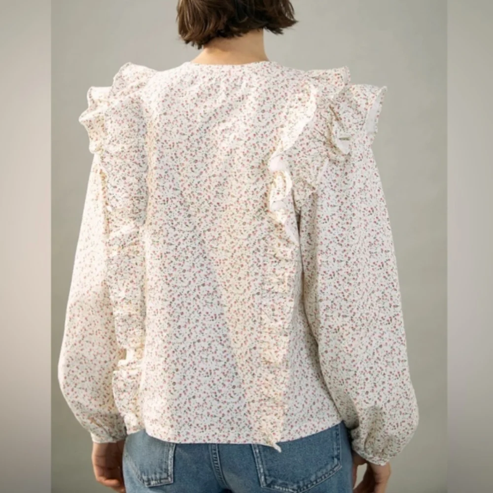 Anthropologie Allaire Floral Print Long Sleeve Ruffle Puff Sleeve Top XS